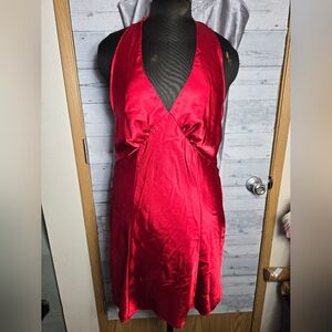 Vintage Frederick's of Hollywood Red Satin Halter Mini Slip Dress